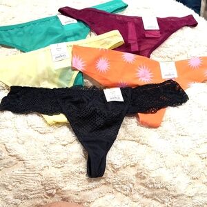 Auden Small Bundle Of Five Thongs, See Pics, Black/Lace, Solid Colors/Mesh, NWT